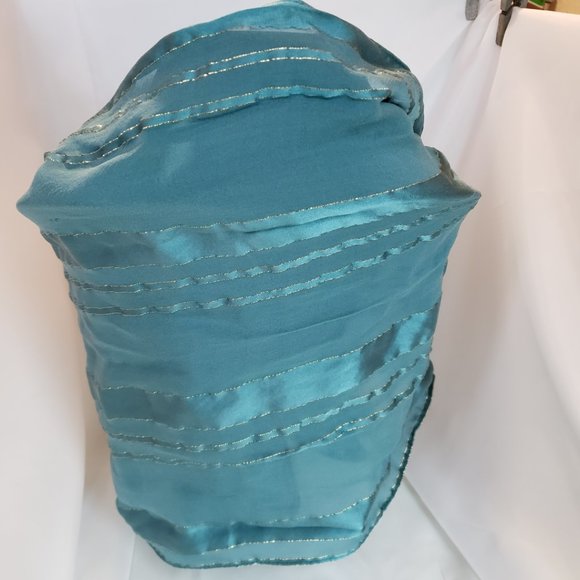 VTG Cejon Scarf, Silk, Teal, Blue, Gold Thread, Rectangular 56.5" x 13" - Picture 7 of 8